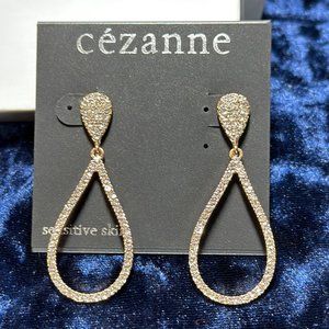 NWT Cezanne Gold Plated Pave Teardrop Earrings